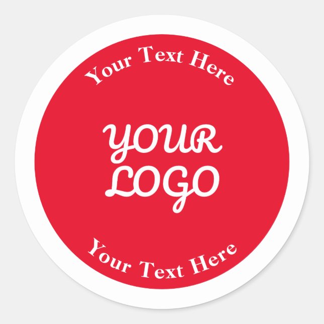 Add Logo Editable Red & White with Border Classic Round Sticker (Front)