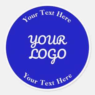 Add Logo Editable Royal Blue & White with Border Classic Round Sticker