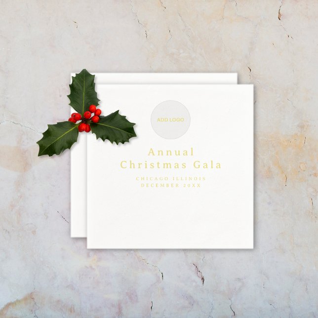 Add Logo Elegant Gold White Custom Text Napkin (Add Logo Elegant Gold White Custom Text Napkins (multiple shown))