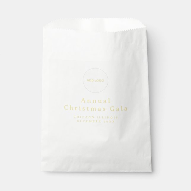 Add Logo Elegant Gold White Custom Text Paper Bags (Front)