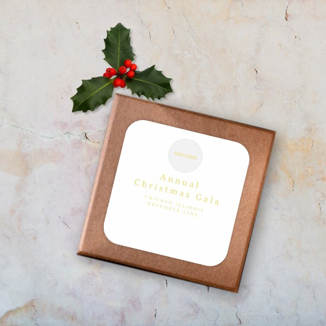 Add Logo Elegant Gold White Custom Text Square Sticker (Add Your Logo Elegant Gold White Custom Text Square Sticker)