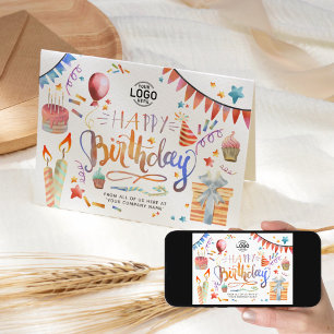 Add Logo Fun Colourful Party Business Birthday Card