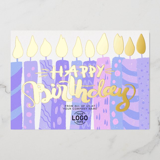 Add Logo Fun Purple Candles Corporate Birthday (Front)