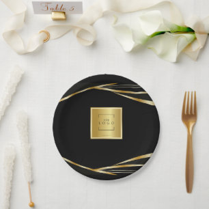 Add logo Gold and Black corporate event  Paper Plate