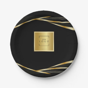 Add logo Gold and Black corporate event  Paper Plate