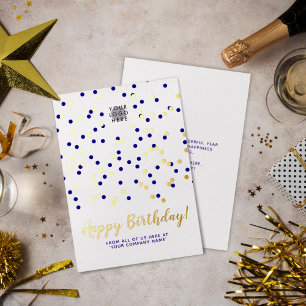 Add Logo Gold Foil Blue Confetti Business Birthday
