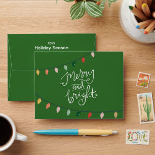 Add Logo Green Merry and Bright Lights Gift Card Envelope