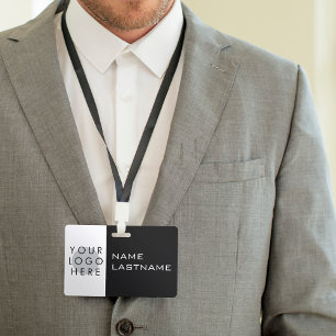 Add Logo Horizontal Simple Modern Black White Name ID Badge