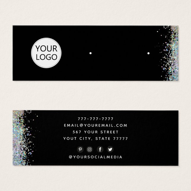 Add logo Jewelry Modern Black earring display Card (Front & Back)