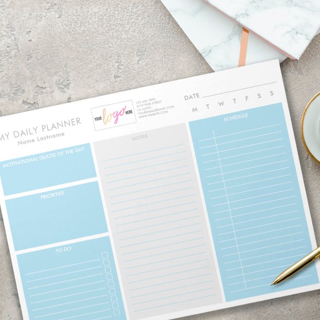 Add Logo Minimalist Blue Undated Daily Planner Notepad (Creator Uploaded)