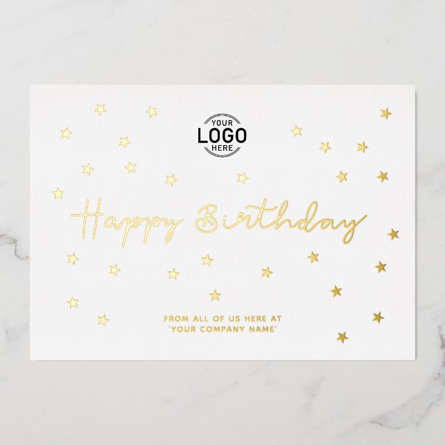 Add Logo Minimalist Gold Stars Business Birthday (Front)