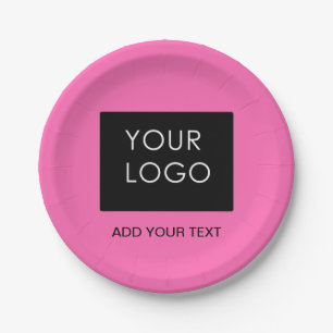 Add Logo Modern Pink Customisable Business  Paper Plate