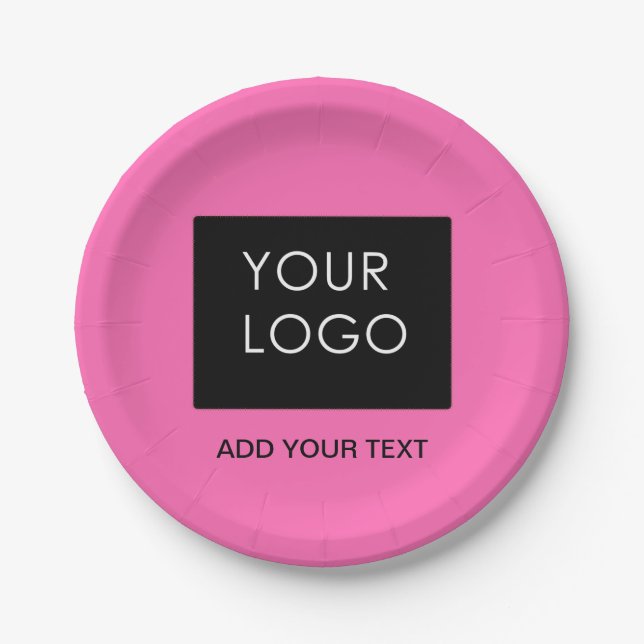Add Logo Modern Pink Customisable Business  Paper Plate (Front)