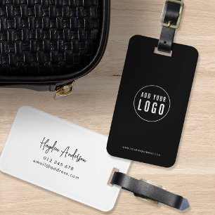 Add Logo Modern Script Business Custom Colours Luggage Tag