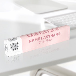 Add Logo Name Title Simple Bold Blush Pink Modern Nameplate