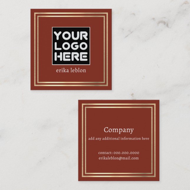 Add Logo on front side | terracotta square Square Business Card (Front/Back)