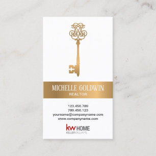 Add Logo Real Estate Professional Vintage Key Business Card