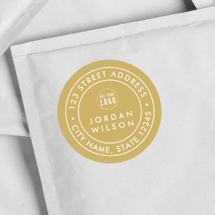 Add Logo Round Double Border Custom Colour Address Classic Round Sticker