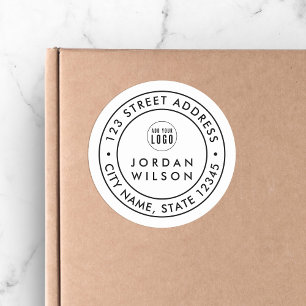 Add Logo Round Double Border Modern Return Address Classic Round Sticker