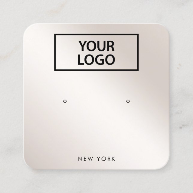 Add Logo Script Champagne Gold Gradient Earring Square Business Card (Front)