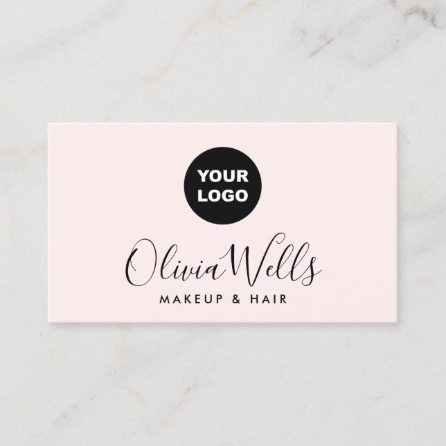 Add Logo  Signature Script Light Pink Social Media Business Card (Front)