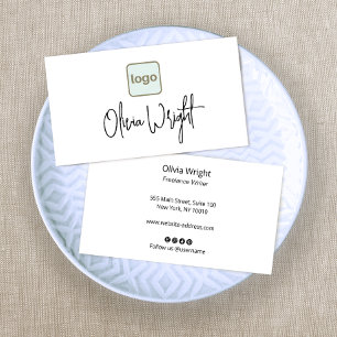 Add Logo Signature Script, Modern White Business Business Card