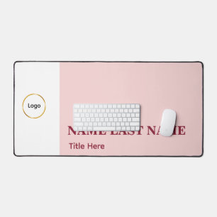 Add Logo Simple Blush Pink Name Title Desk Mat