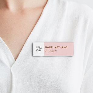 Add Logo Simple Blush Pink Pastel Light Name Title Name Tag