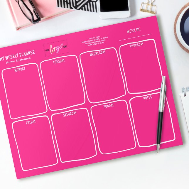  Add Logo Simple Girly Bright Pink Weekly Planner Notepad (Creator Uploaded)
