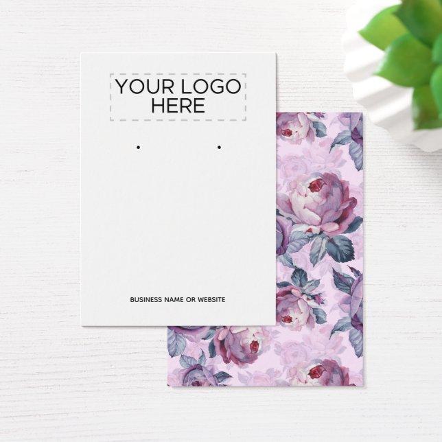 Add Logo Watercolor Flowers Earring Display Card (Desk)