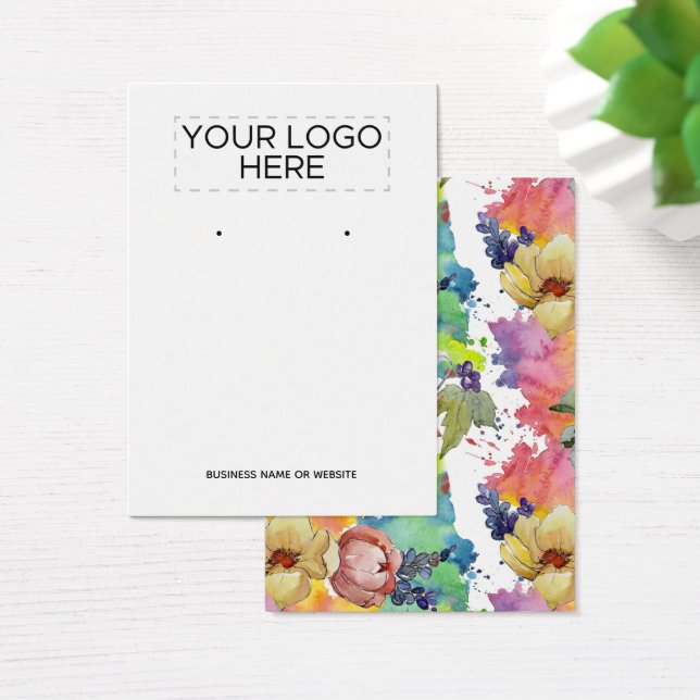 Add Logo Watercolor Flowers Earring Display Cards (Desk)
