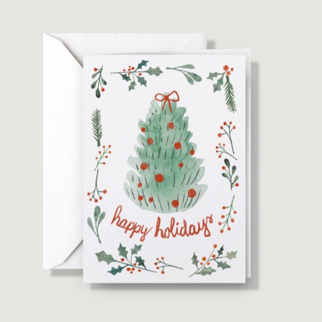 Add Logo Whimsical Hand Painted Christmas Business Holiday Card (Creator Uploaded)