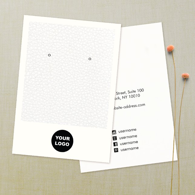 Add Logo White Leather Earring Display Holder Business Card (Creator Uploaded)