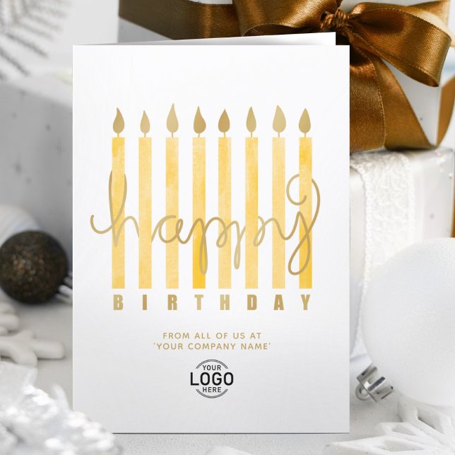 Add Logo Yellow Candles Business Happy Birthday Card (Creator Uploaded)