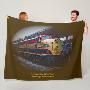 Add Message & Names, Red Gold Diesel Train Engine  Fleece Blanket