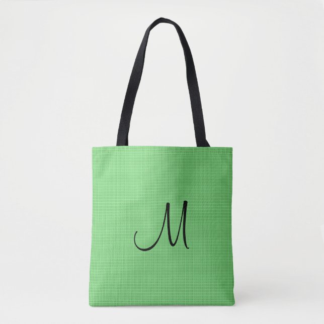 Add Monogram Name Text Yellow Green Custom Tote Bag (Front)