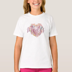 Add Monogram Or Name Cute Blush Pink Heart Diamond T-Shirt
