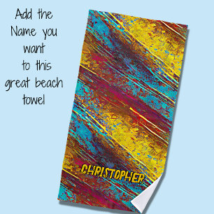 Add Name, Abstract Hombre Paint Stripes Beach Towel