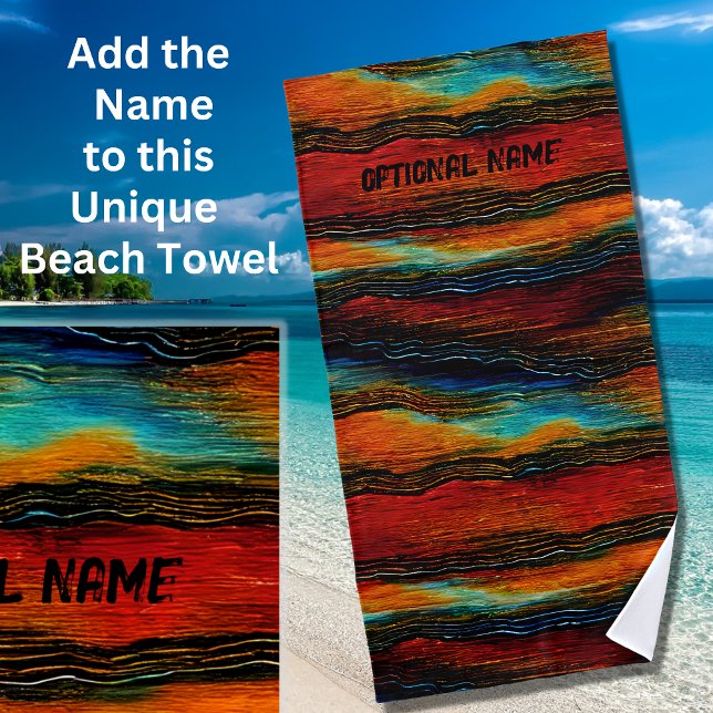 Add Name, Abstract Southwest Hombre Stripe Beach Towel (Creator Uploaded)