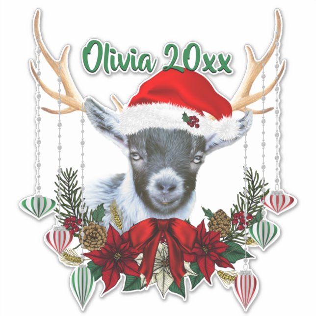 ADD NAME - Adorable Christmas Pygmy Goat Kid (Front)