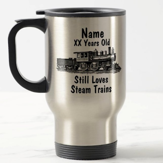 Add Name Age Personalised Steam Train Birthday Travel Mug (Creator Uploaded)