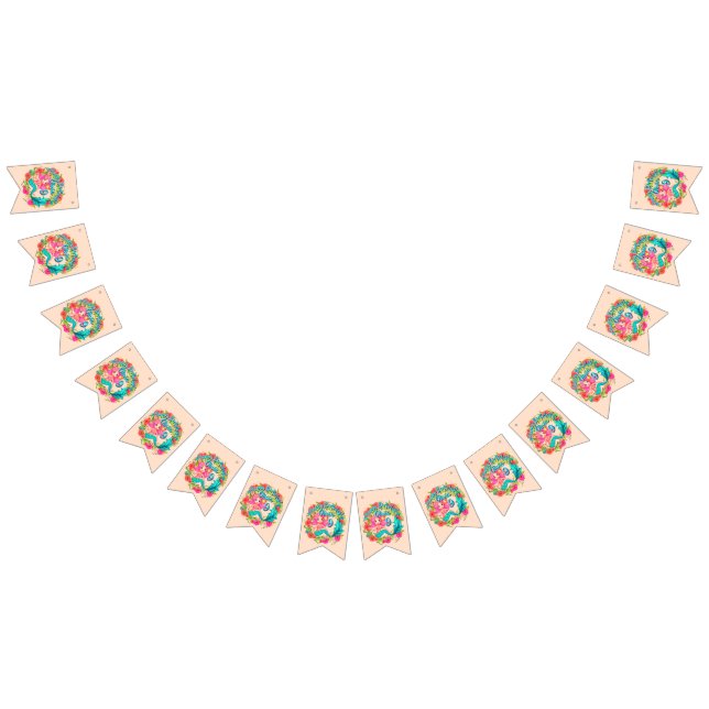 Add Name Age Pink Mermaid Blue Tail Birthday Party Bunting (All)