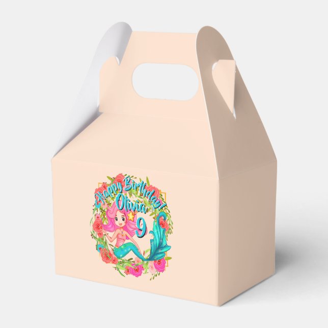 Add Name Age Pink Mermaid Blue Tail Birthday Party Favour Box (Front Side)
