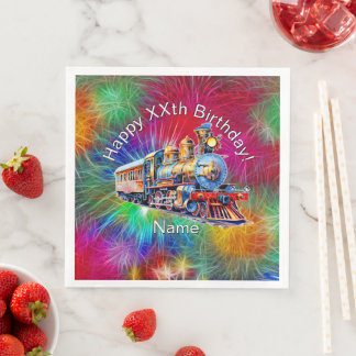 Add Name Age, Steam Train Birthday Party        Napkin