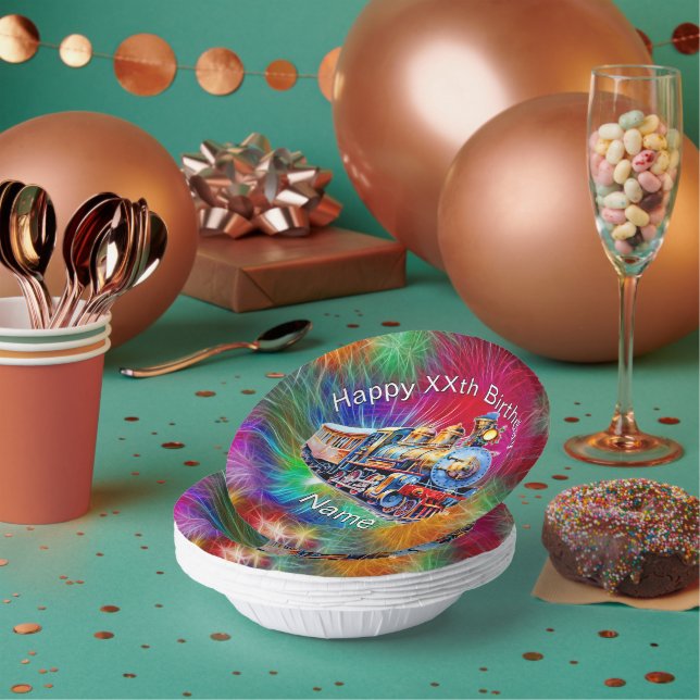 Add Name Age, Steam Train Birthday Party        Paper Plate (Multi)