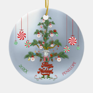 Add Name and Date Fleece Navidad Sheep Christmas T Ceramic Tree Decoration