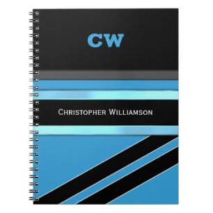 Add name and initials blue black office notebook