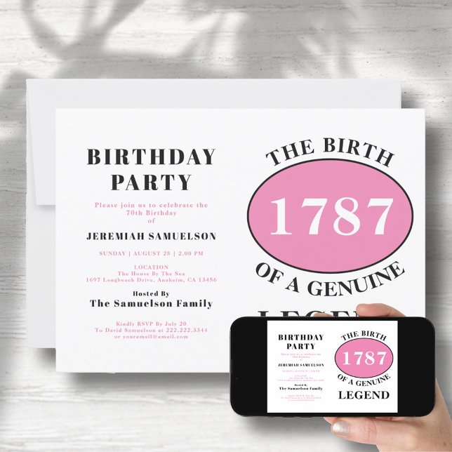 Add Name And Year Legend Pink Birthday Invitation (Creator Uploaded)
