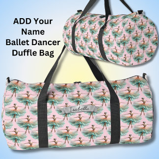 Add Name, Aqua Apricot Dancing Ballerina on Pink Duffle Bag
