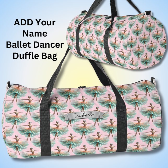 Add Name, Aqua Apricot Dancing Ballerina on Pink Duffle Bag (Creator Uploaded)